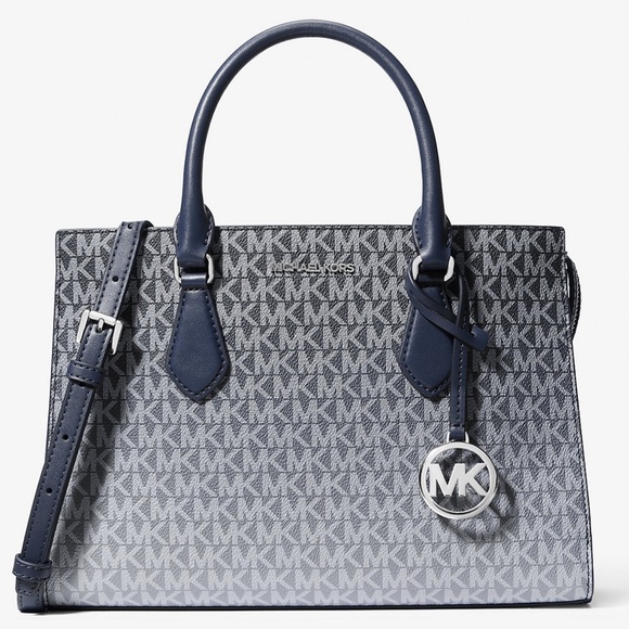 Michael Kors Sheila Medium Ombré Signature Logo Satchel Bag Navy Blue Multi - Picture 1 of 9